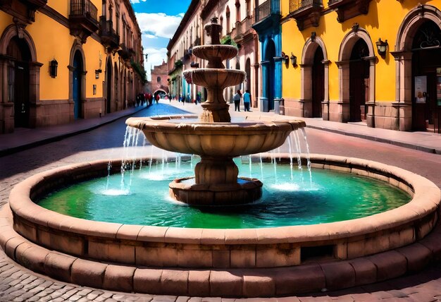 a fountain with water running down the center of it