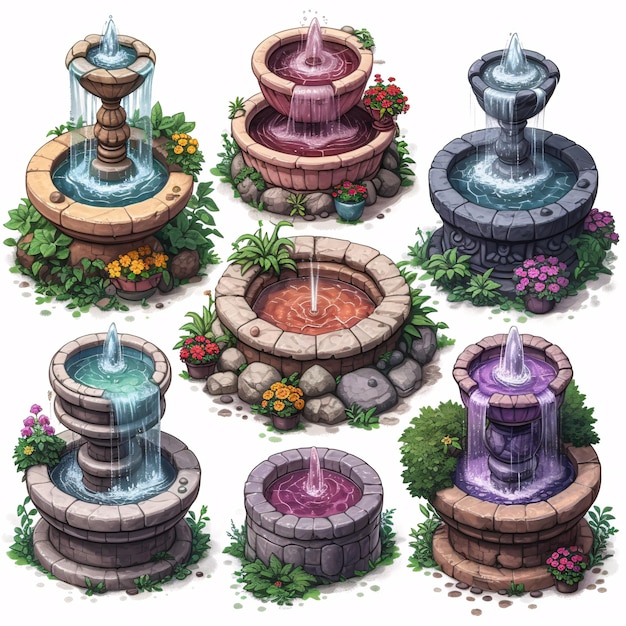 Fountains Games Assets Building and Environment Sprite Sheet