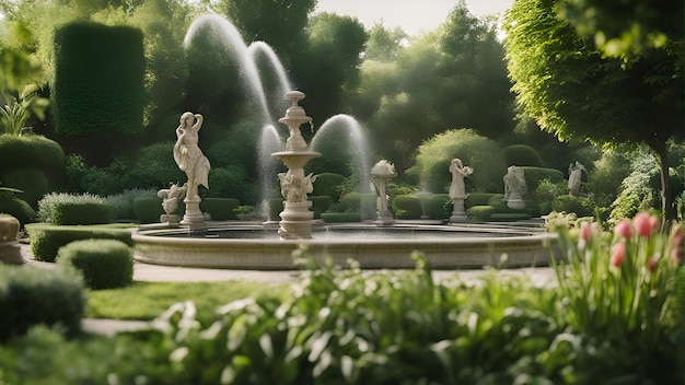 Photo fountains in the garden on a sunny summer day shallow depth of field