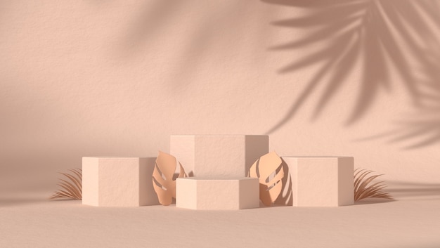 Four Abstract podium for cosmetic product placement in natural background