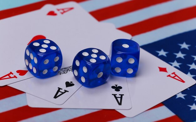 Four aces and dice on the of the USA flag.