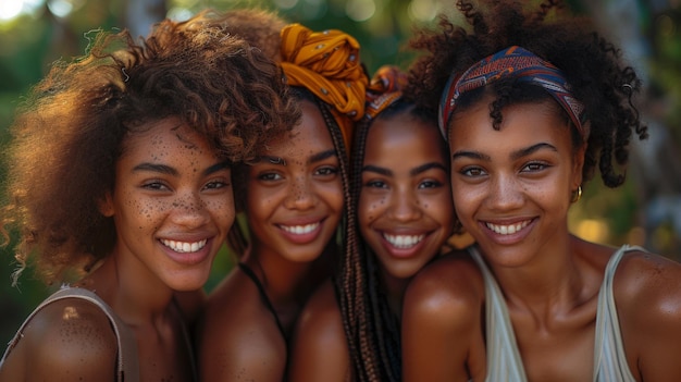 Four African American Women Friends Smiling Together