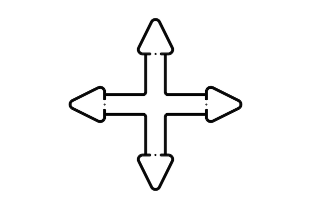 Foto icona della linea a quattro frecce simbolo del sito web nero segno di contorno minimalista
