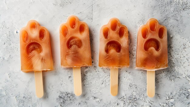 Photo four bear clawshaped popsicles on a marbled grey background