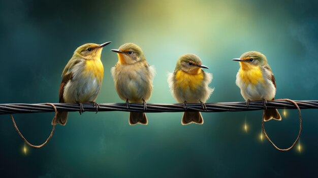 Four birds sitting on wire