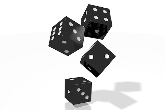 Four black dice isolated on white background