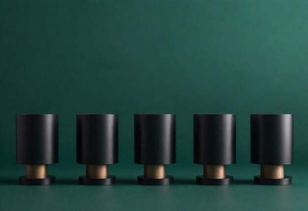 Photo four black objects are lined up in a row one of which is black