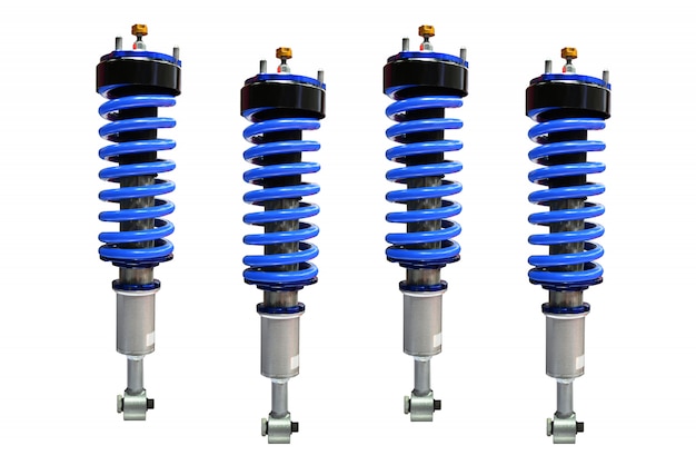 Four blue Shock absorber isolated on white background