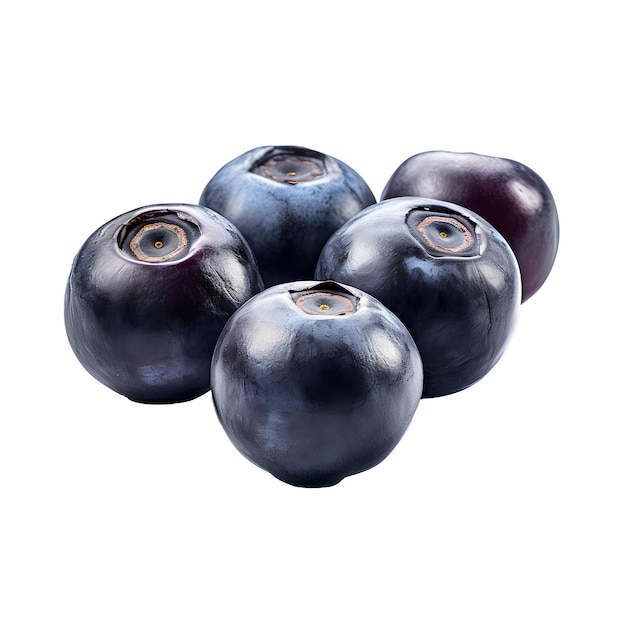 Four blueberries are on a white background