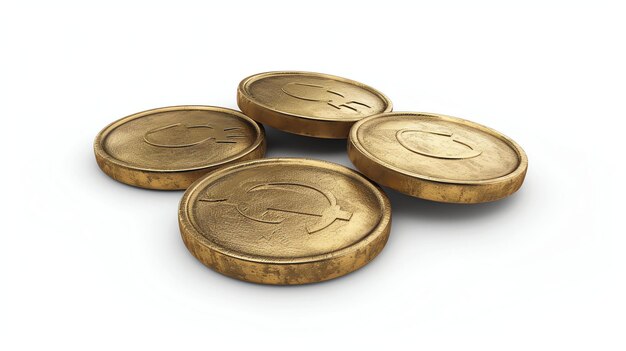 Four bronze coins with a female symbol on a white background 3D rendering