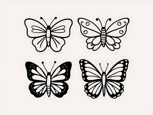 Photo four butterfly silhouette of different butterfly