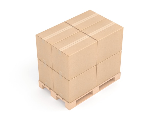 Four cardboard boxes mockup on euro pallet 3d rendering