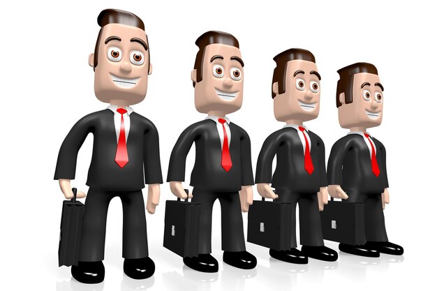 Photo four cartoon businessman on white background 3d illustration