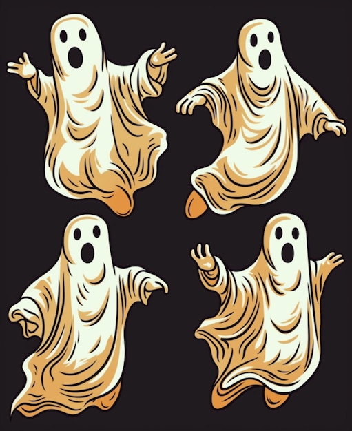 Photo four cartoon ghosts with hands out and one with a surprised look generative ai