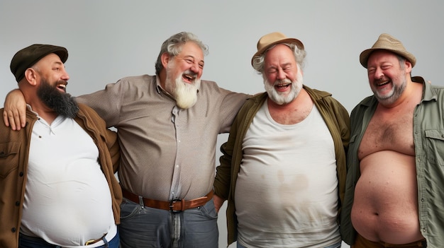 Photo four cheerful elderly men all overweight laughing and enjoying a good time together