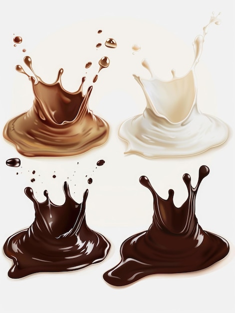 Photo four chocolate and white splashes of milk