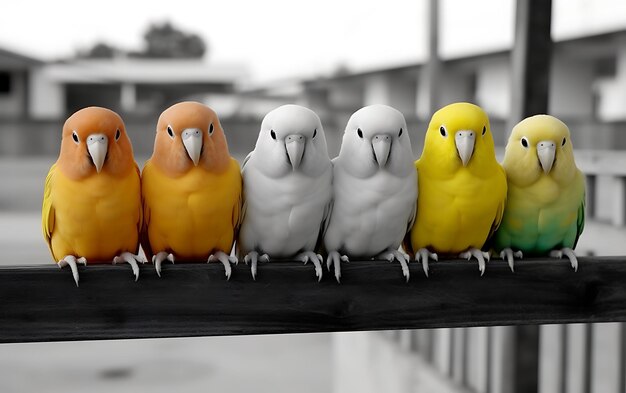 Photo four color fluffy birds