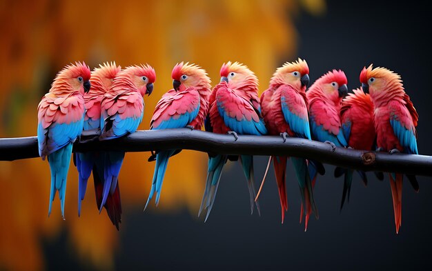 Photo four color fluffy birds