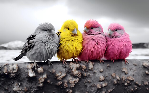 four color fluffy birds