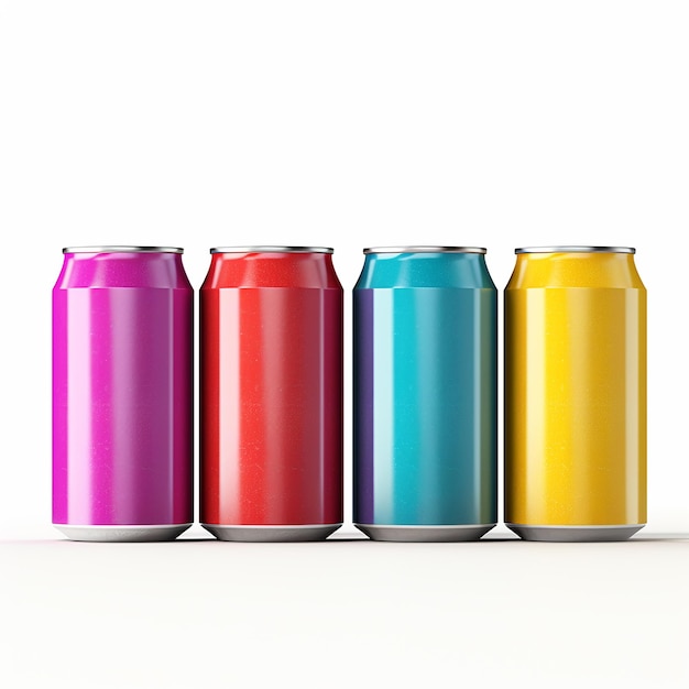 four colorful can bottles isolated on a white background