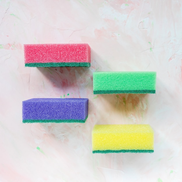 Four colorful sponges for washing dishes