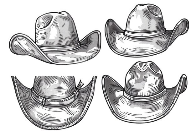 Photo four cowboy hats in a set suitable for western themes