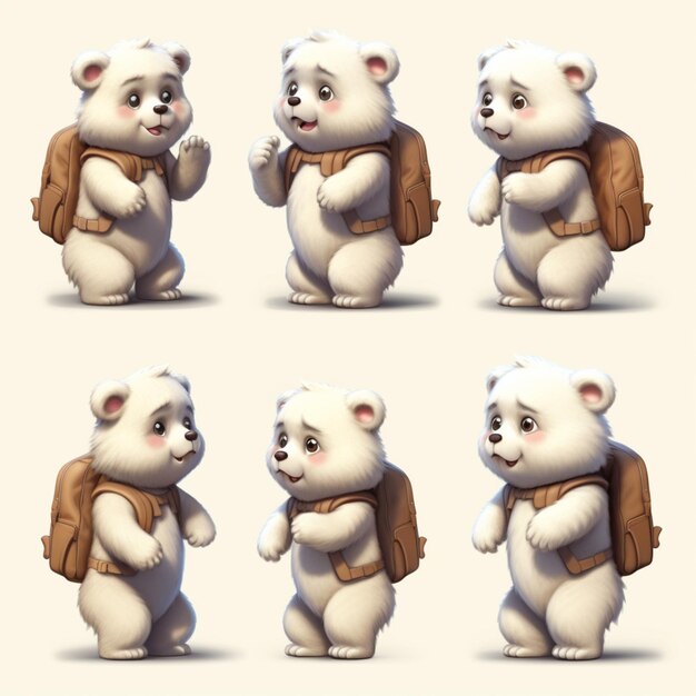 Four cute teddy bear white background painting picture Ai generated art