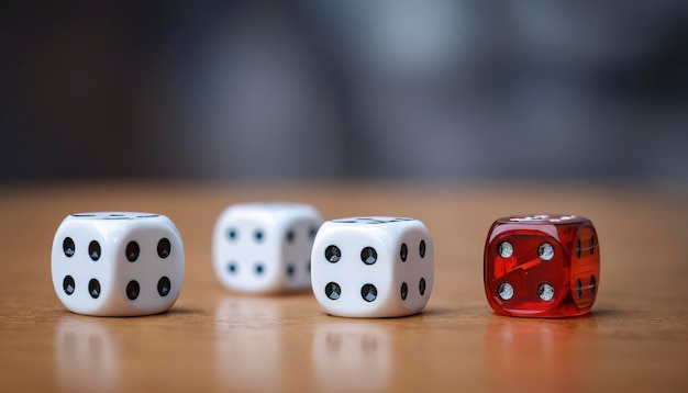 Four dices with a blurry background