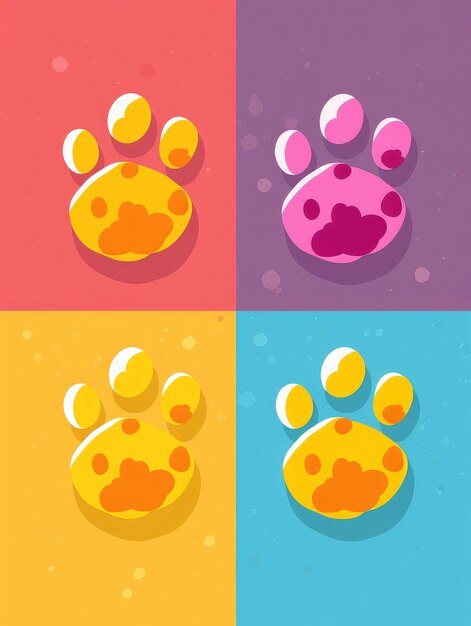 Photo four different colors of a dogs paw illustration of multicolored paw pads