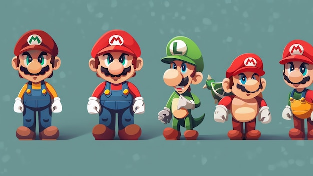 Four different illustrations of a happy cartoon plumber in various poses The plumber is wearing a red hat and blue overalls
