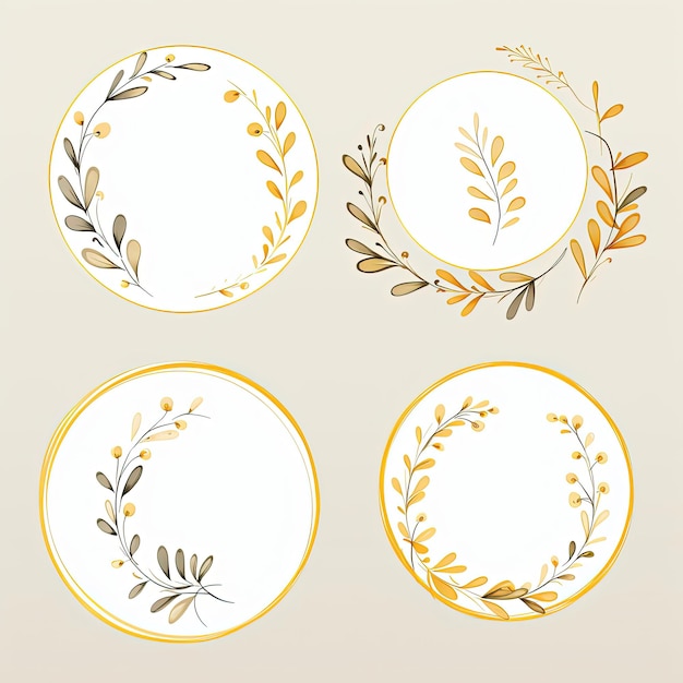 Photo a four different types of decorative plates with gold rims