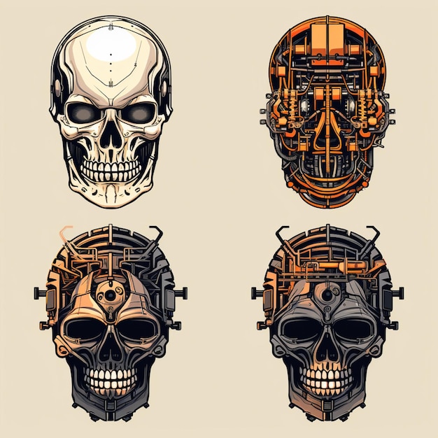 Photo four different types of skulls with different facial features generative ai