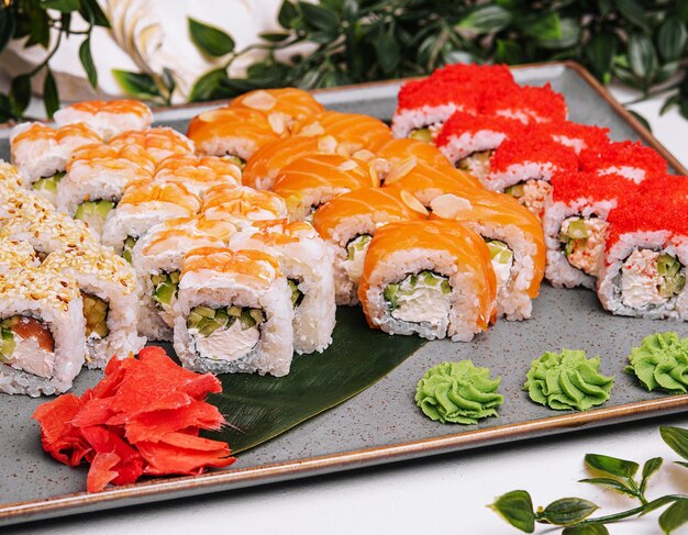 Four different types of sushi rolles