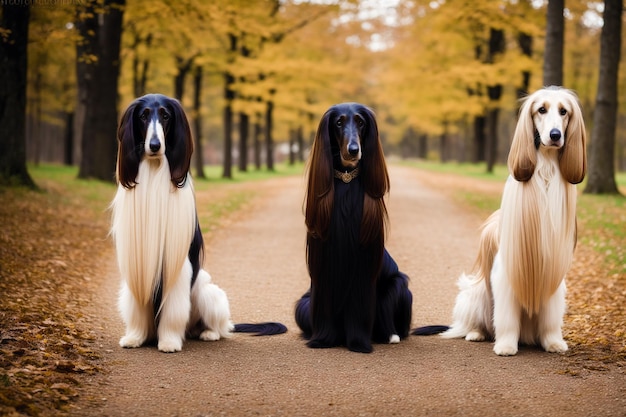 写真 ボルゾイという名前の道路にいる4匹の犬