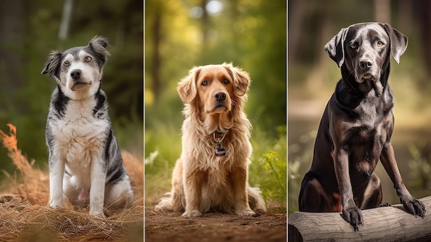 4 匹の犬が並んでいて、そのうちの 1 匹は犬です