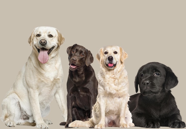 4匹の犬が一緒に座って彼らの協力的な性質とお互いの会社で得る喜びを強調しています