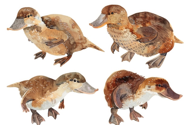 Photo four ducks are shown with one brown and white one has a brown beak