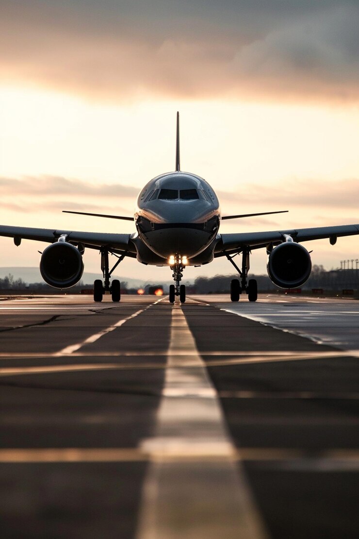 Photo four engine commercial airplane approaching viewed