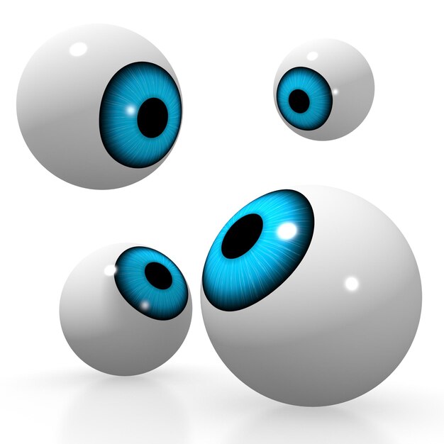 Photo four eyeballs with blue iris isolated on white background 3d illustration