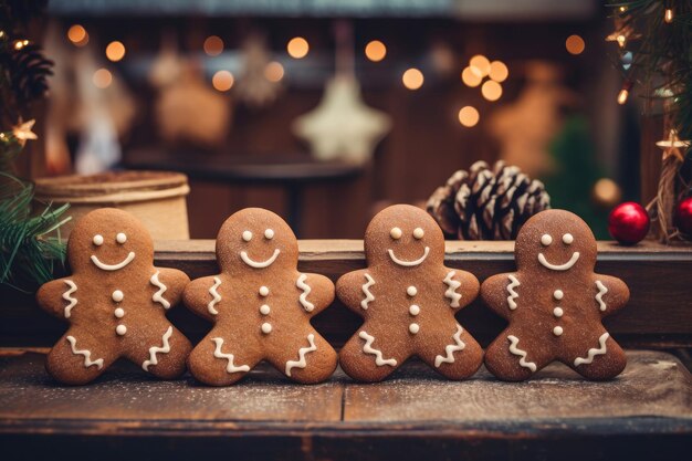 Four gingerbread nan cookies on the counter in a shop Generaive AI