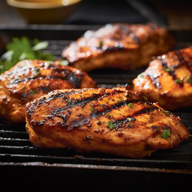 Four grilled chicken on a grill