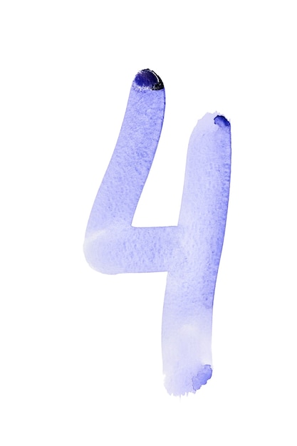 Фото Четыре - ручная роспись синих акварельных цифр