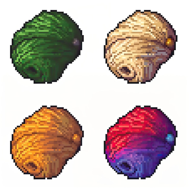 four images of a colorful balls with different colors and shapes