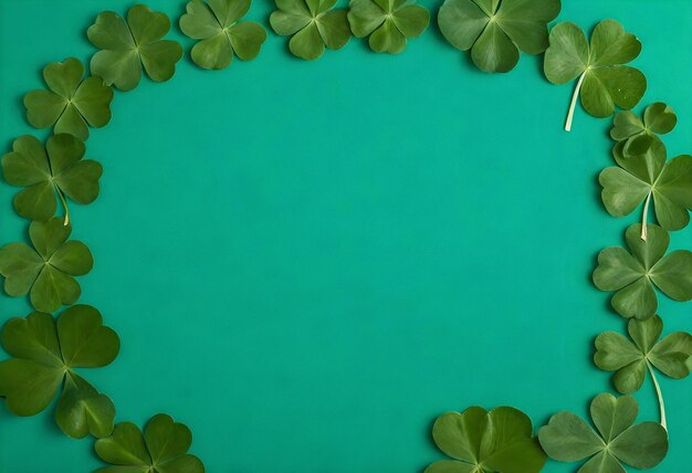 four leaf clover frame on turquoise background