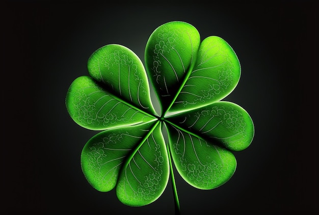 Four leaf clover luckyon dark background St Patrick's Day backdrop Generative AI