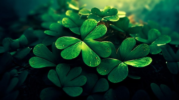 Four leaf clover st patrick's day background illustration Generative AI