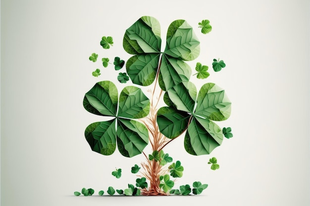 Four leaf clover on white background closeup Good luck symbol Generative AI