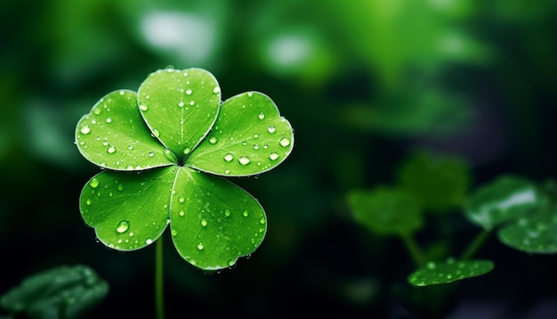 a four leaf clover with water droplets