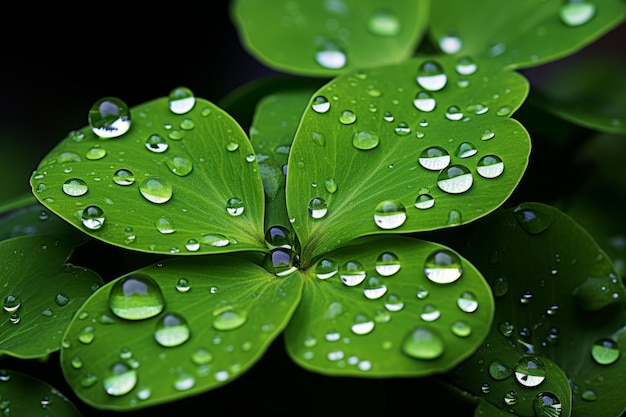 four leaf clover with water droplets