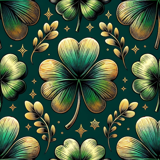 four leaf clovers seamless pattern